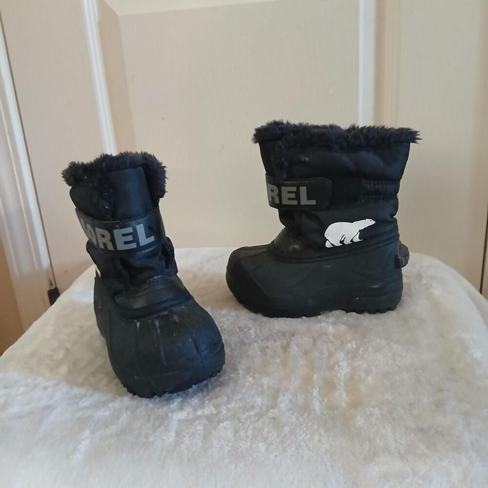 Sorel Black Snow Boots Kids Size 8 – Polar Bear Logo Winter Boots Gorpcore
